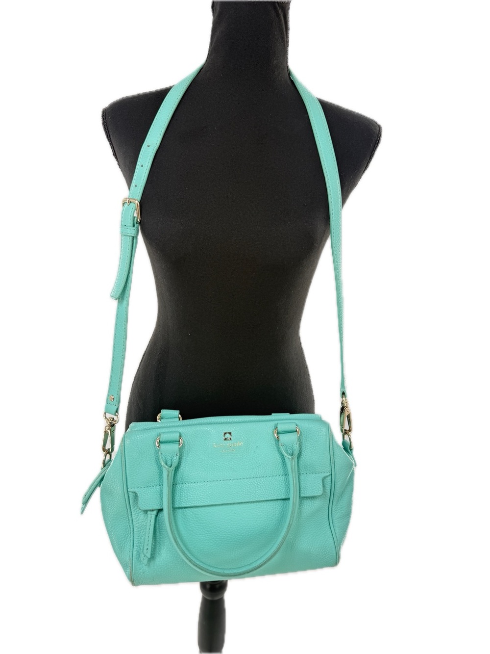 Kate Spade Grant Park Hadlen Satchel Crossbody Bag Aqua Blue Zipper Front Pocket